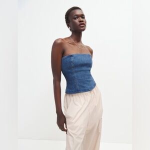 Reformation Blue Strapless Denim Corset Top